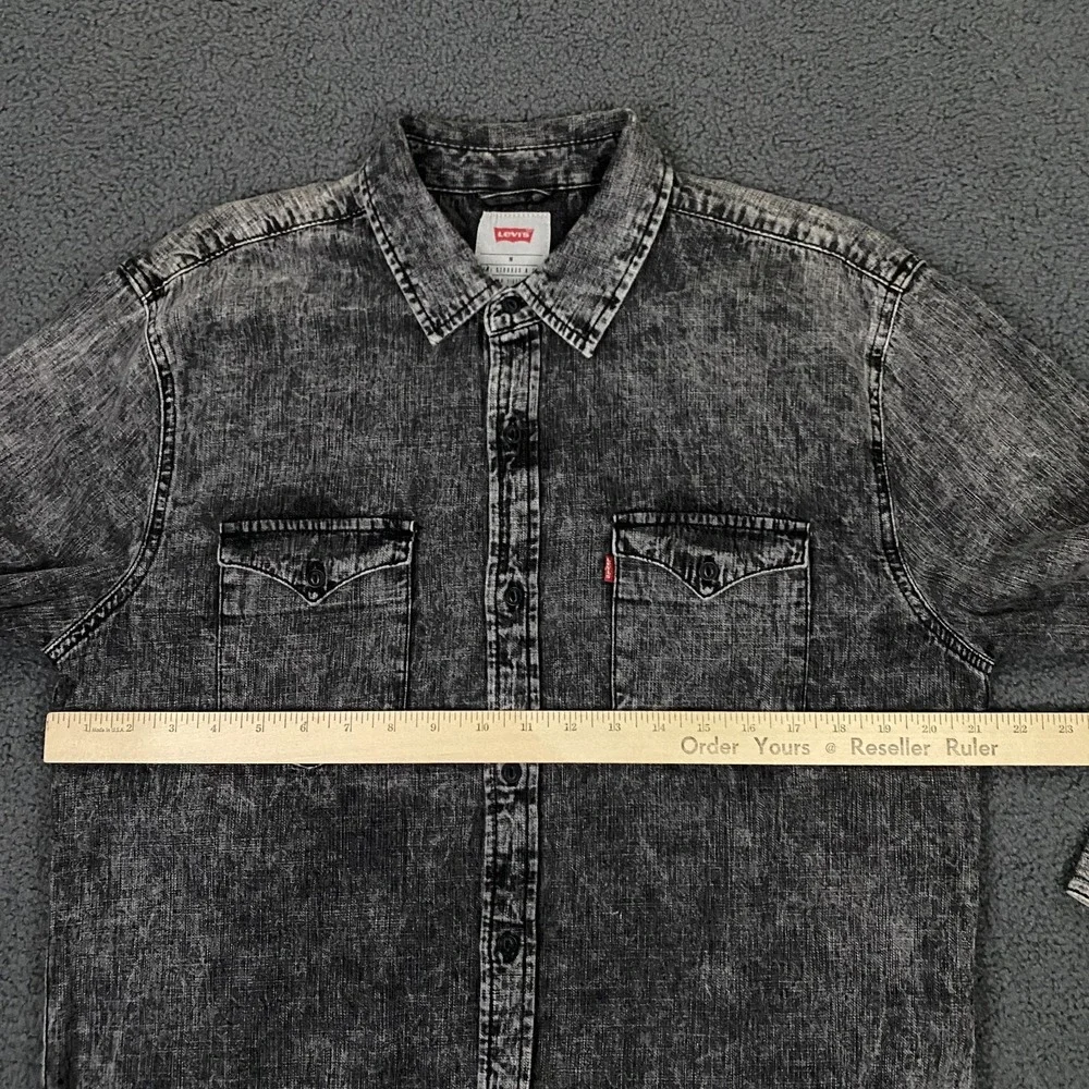 Levis Denim Shirt Mens Medium Gray Stonewash Utility Workwear Overshirt Western